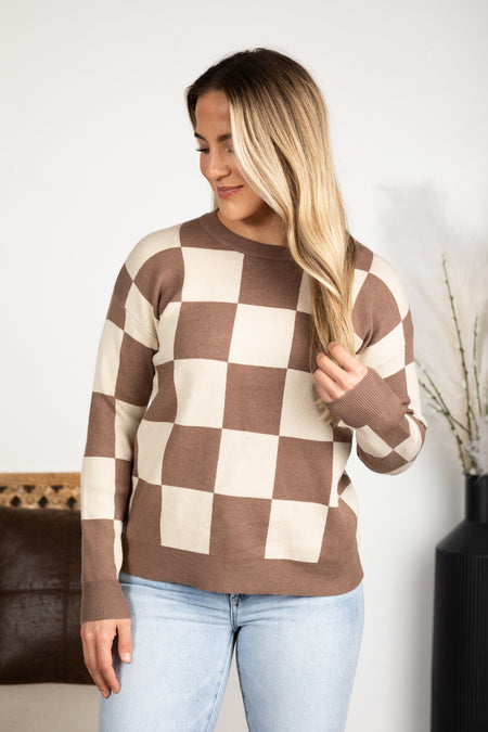 Checkerboard Oversized Knit Sweater