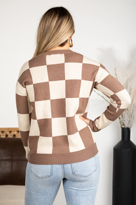 Checkerboard Oversized Knit Sweater