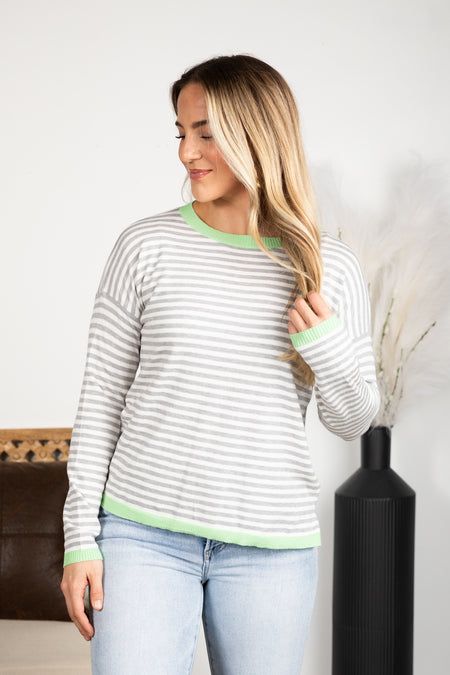 Striped Contrast Rib Detail Pullover Sweater