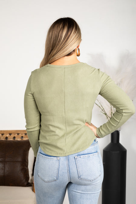 Soft Cozy Brushed Ribbed Knit Long Sleeve Top