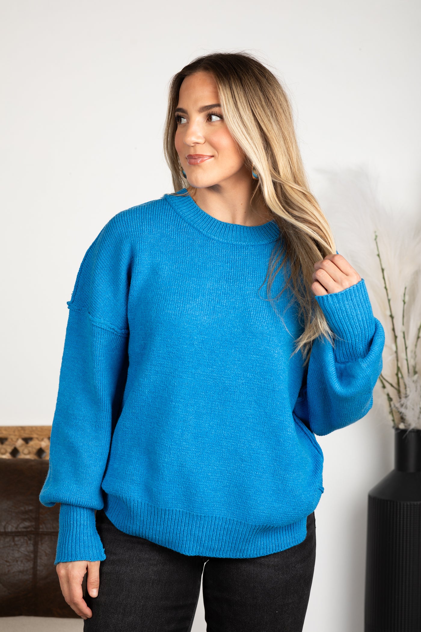 Oversized Basic Solid Ribbed Sweater Knit Top