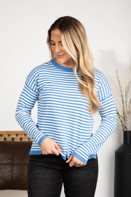 Striped Contrast Rib Detail Pullover Sweater