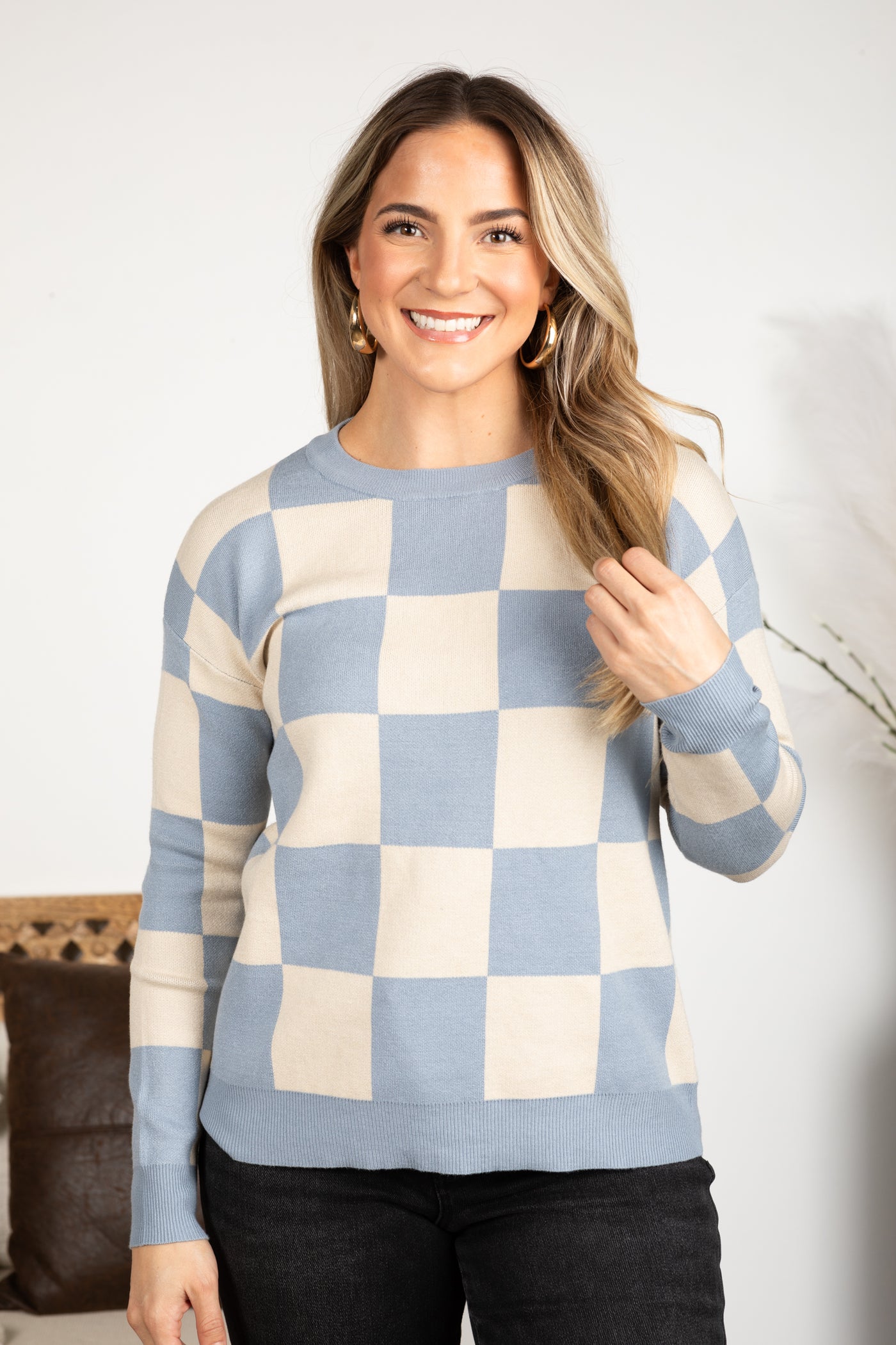 Checkerboard Oversized Knit Sweater