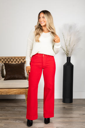 Judy Blue Red Corduroy Trouser Wide Pants