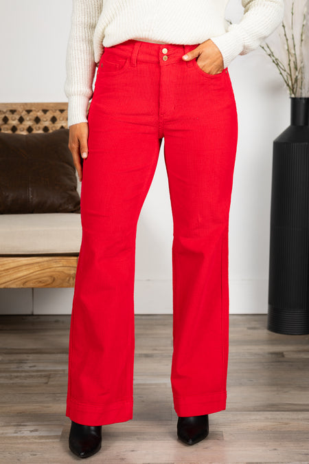 Judy Blue Red Corduroy Trouser Wide Pants