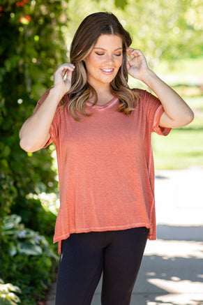 Terra Cotta Washed V-Neck Top