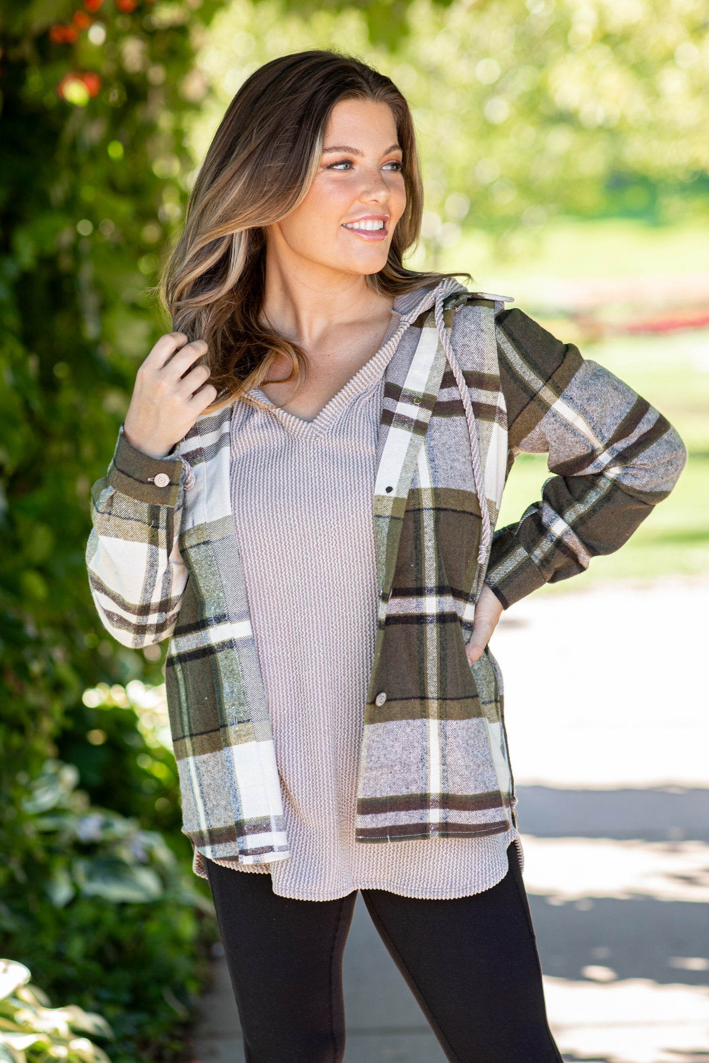 Olive and Cream Plaid Shacket