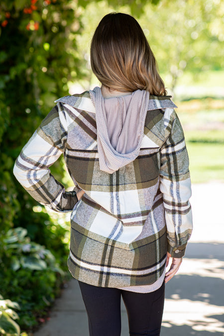 Olive and Cream Plaid Shacket