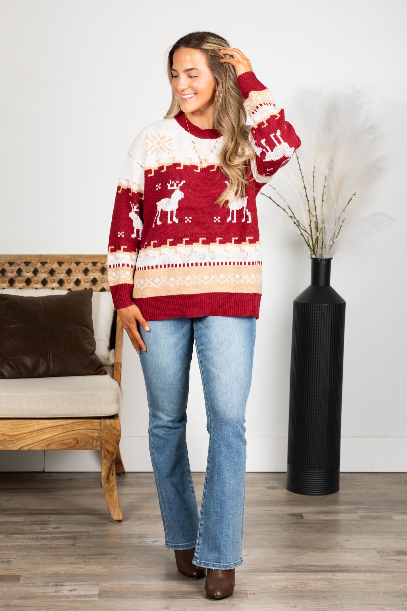 Red And Gold Christmas Reindeer Sweater