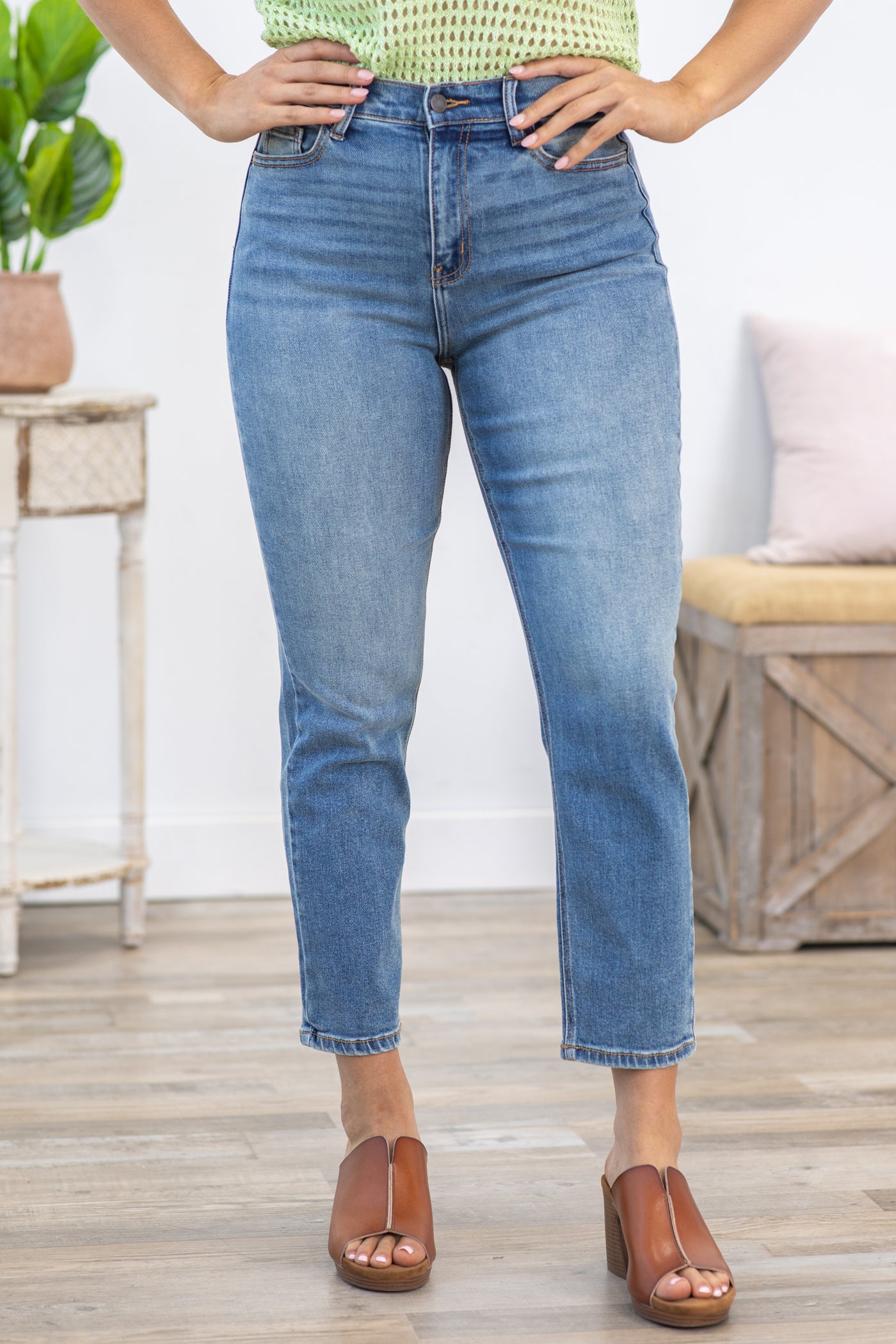 Cello Medium Wash High Rise Mom Jean