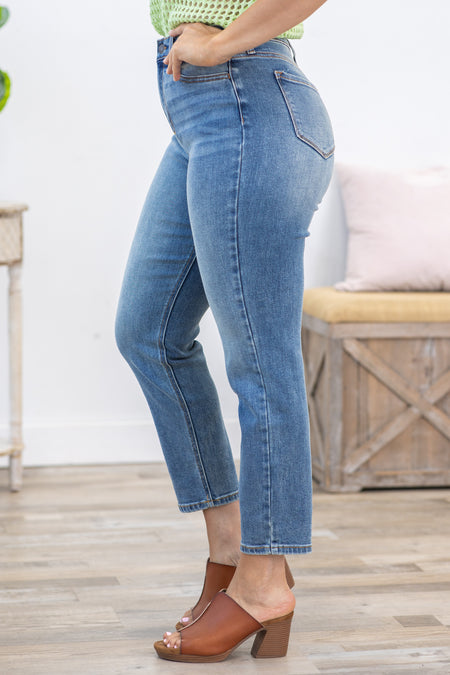 Cello Medium Wash High Rise Mom Jean