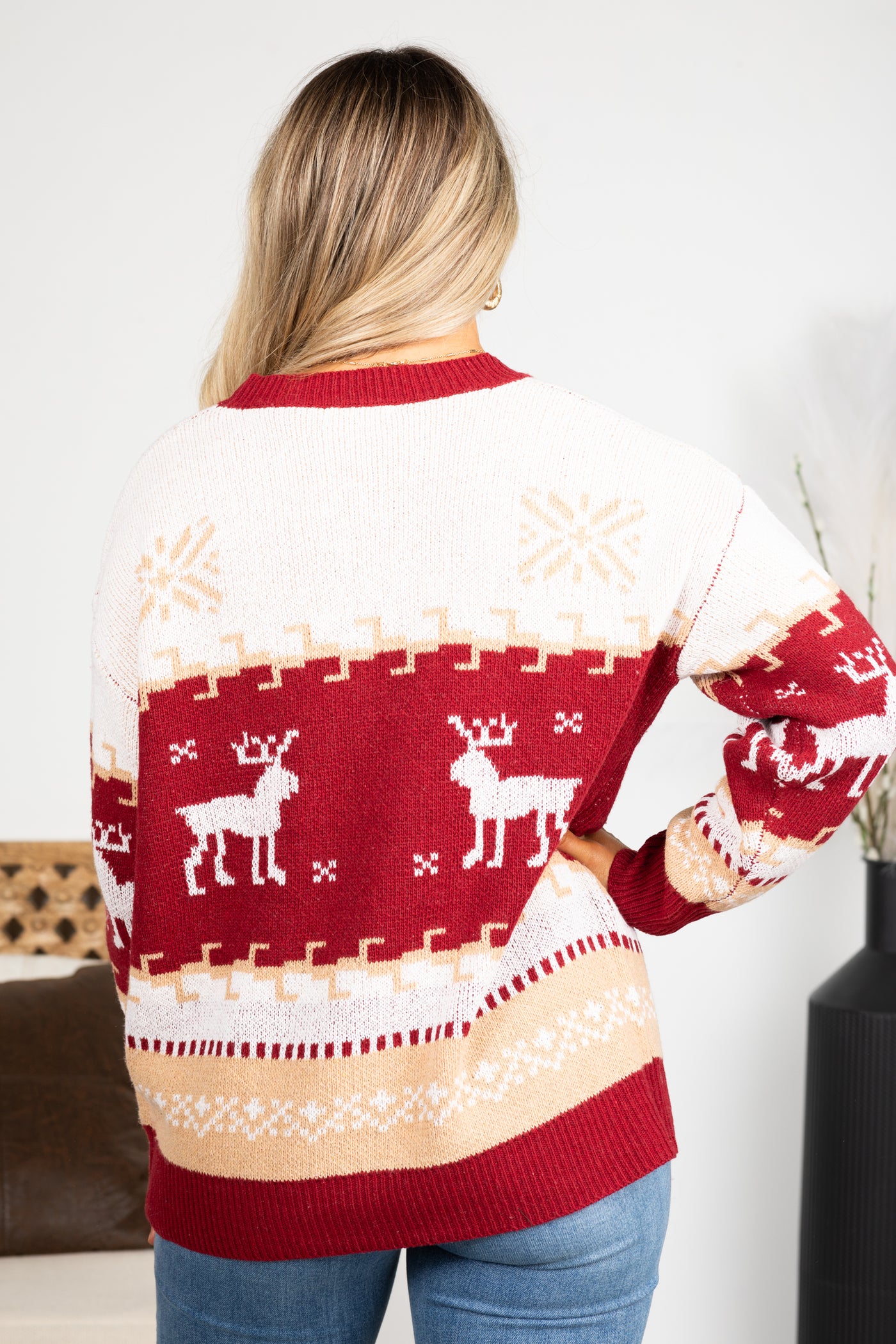 Red And Gold Christmas Reindeer Sweater