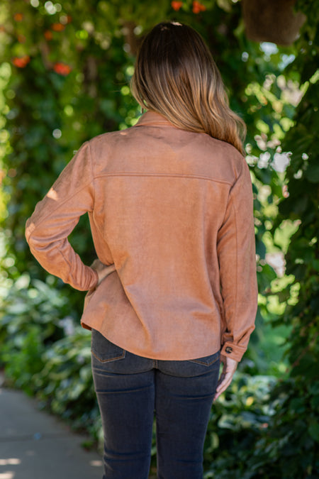 Dark Camel Faux Suede Shacket