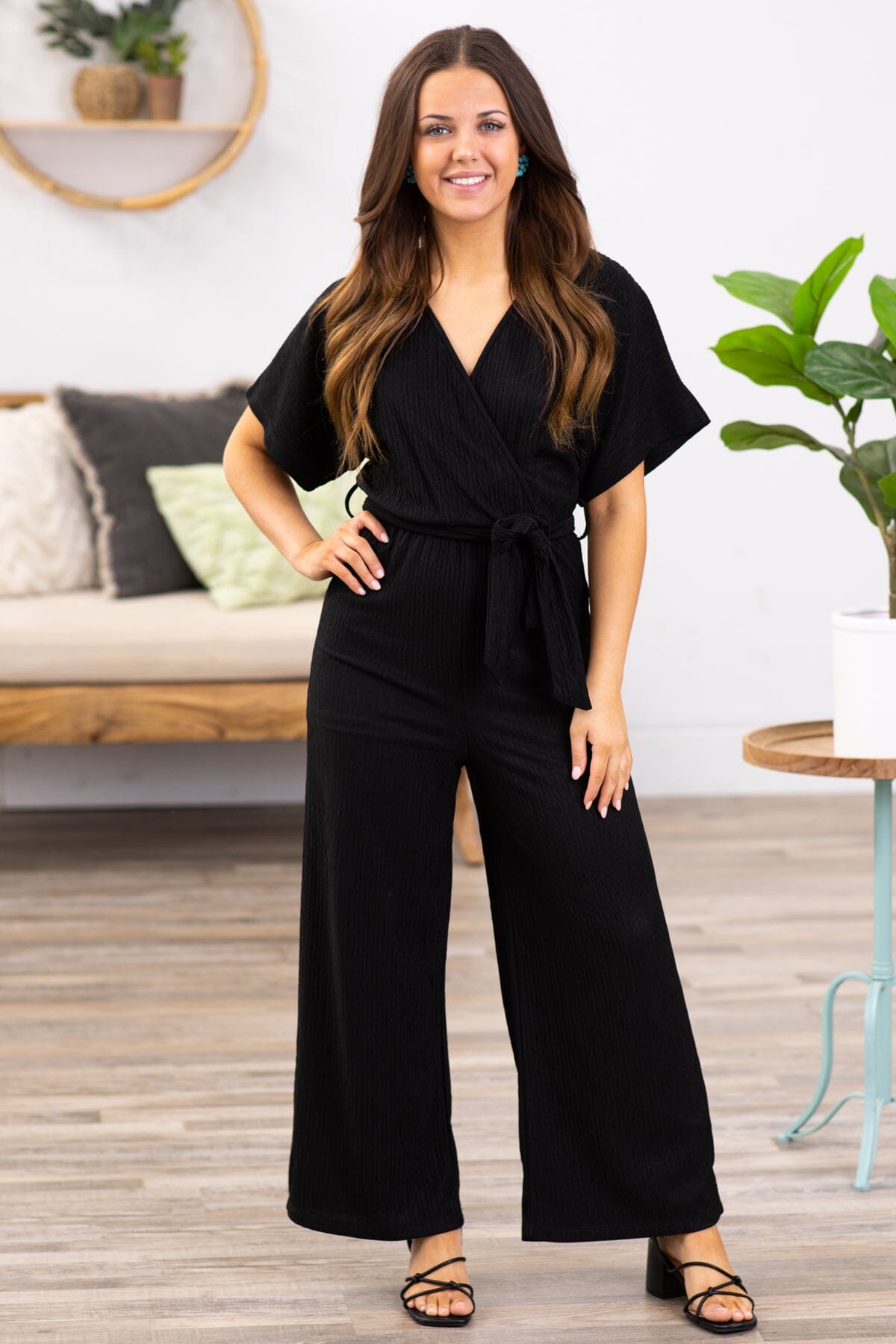 Black surplice sale jumpsuit