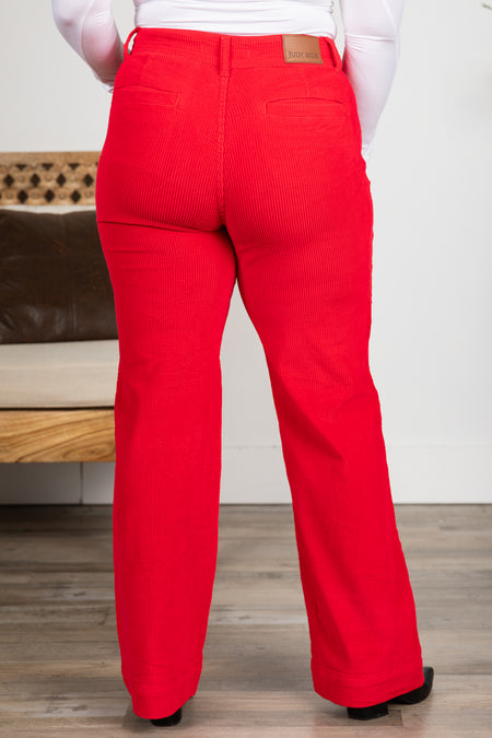 Judy Blue Red Corduroy Trouser Wide Pants