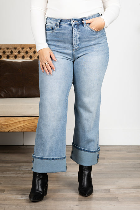 Mica Light Wash High Rise Wide Leg Cuffed Jean