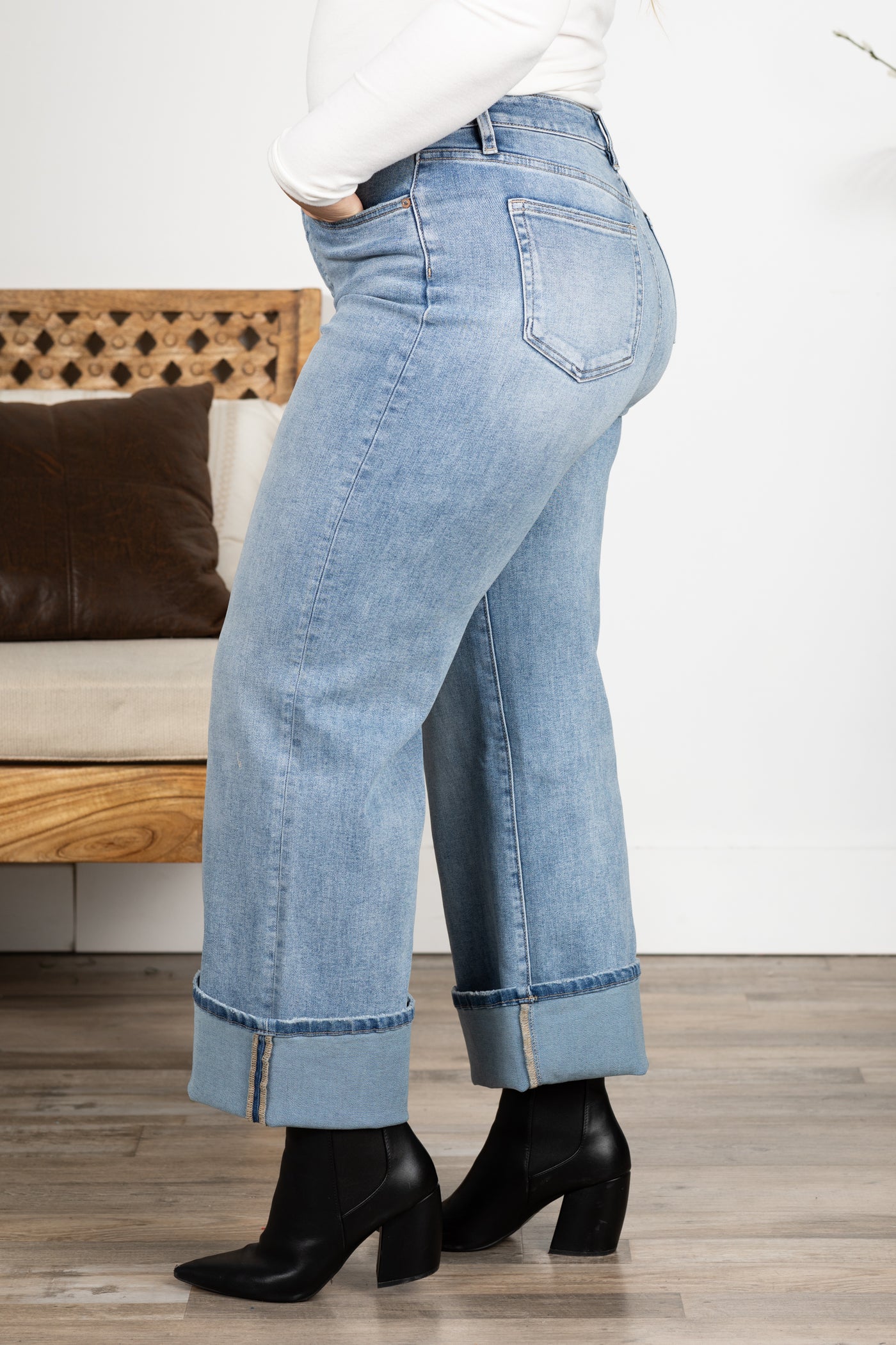 Mica Light Wash High Rise Wide Leg Cuffed Jean