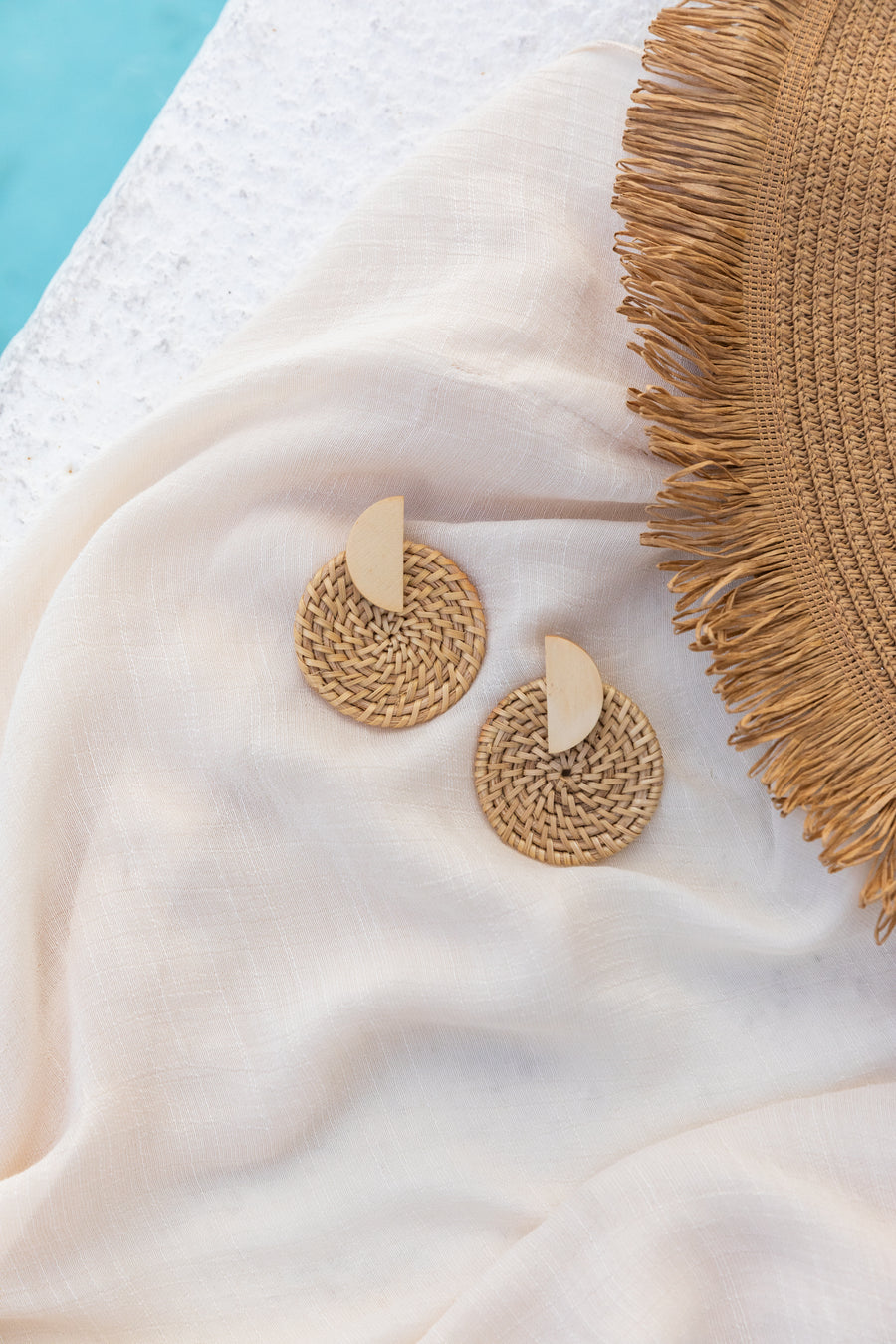 Tan Raffia Geo Post Earrings