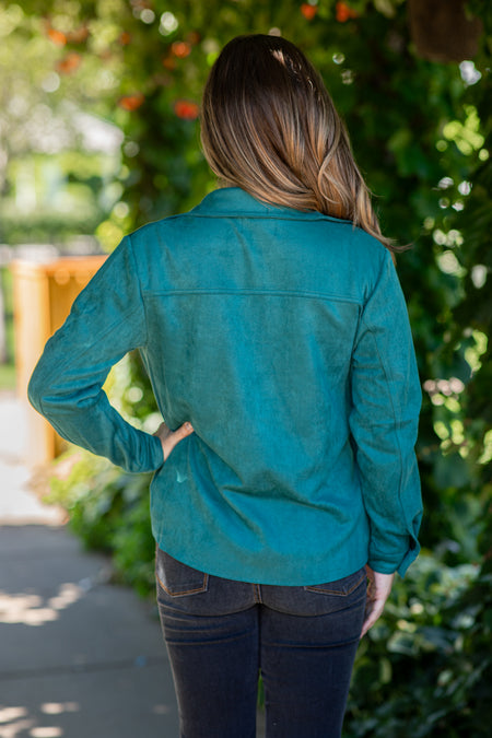 Emerald Green Faux Suede Shacket