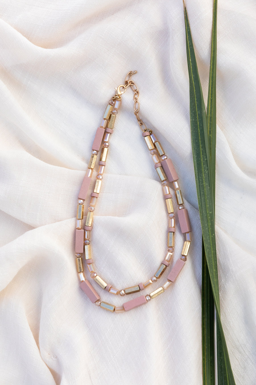 Blush Two Layer Wood Bead Necklace