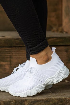 White Fly Knit Lace Up Sneakers - Filly Flair