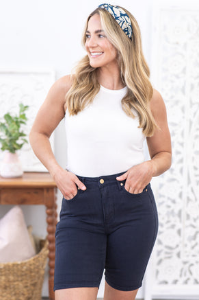 Judy Blue Navy Tummy Control Bermuda Shorts