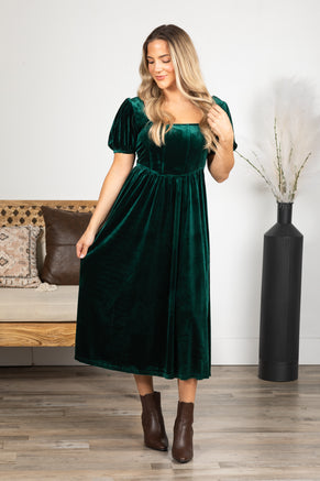 Emerald Green Velvet Corset Midi Dress