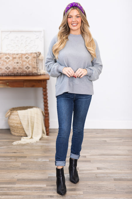 Grey Long Sleeve Contrast Rib Knit Top