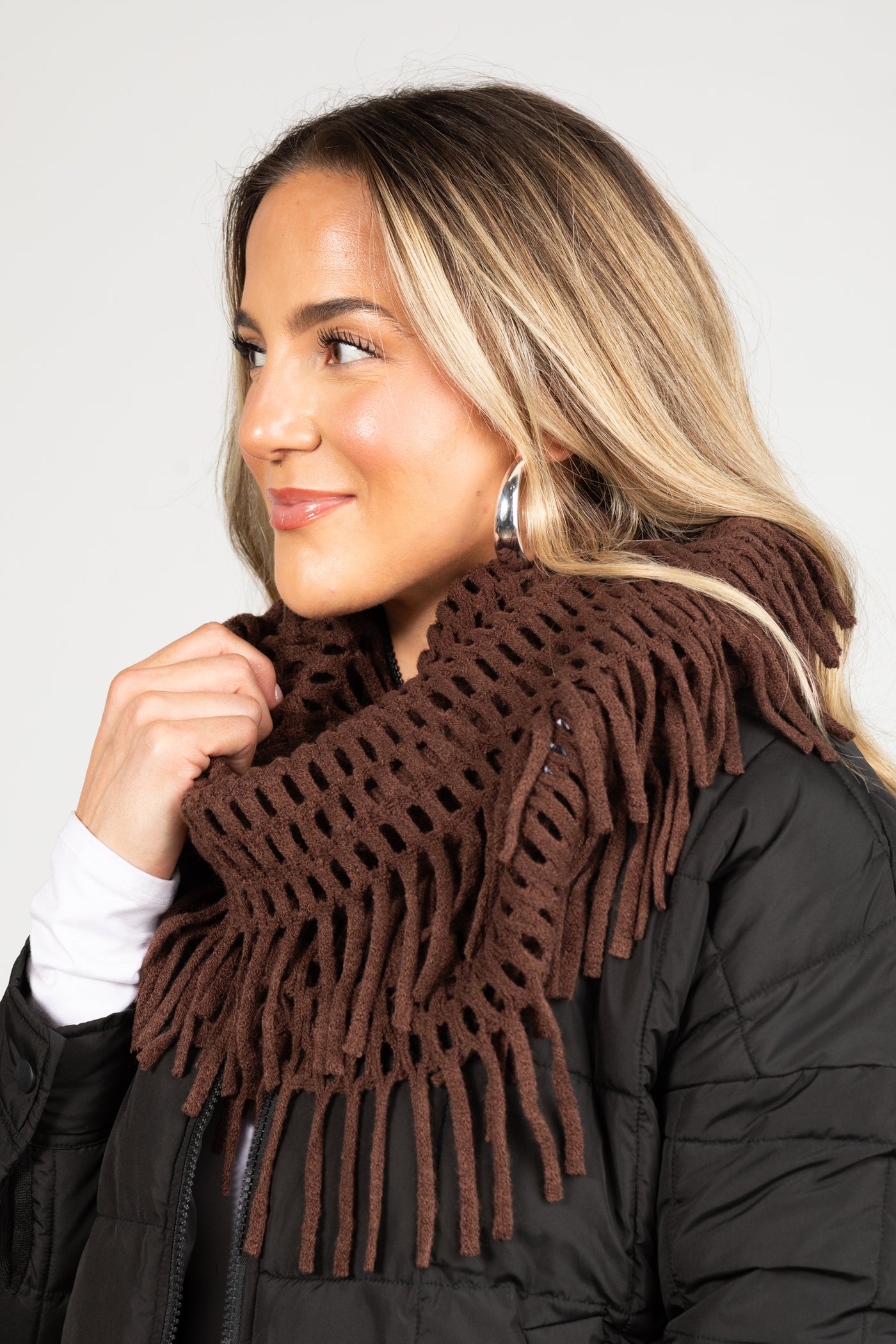 Tassel Fringe Knit Infinity Scarf