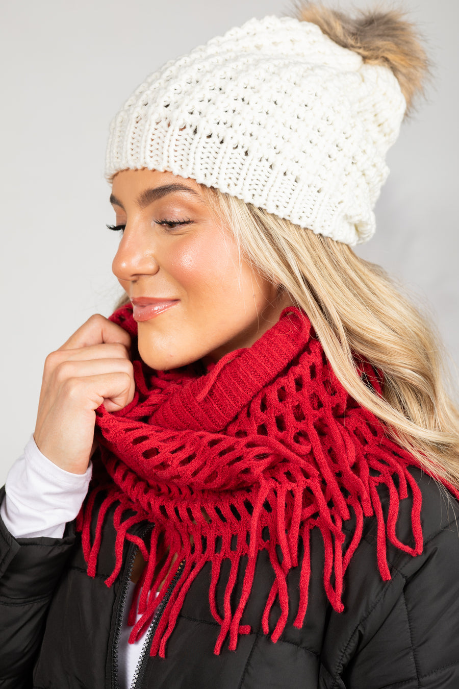 Tassel Fringe Knit Infinity Scarf