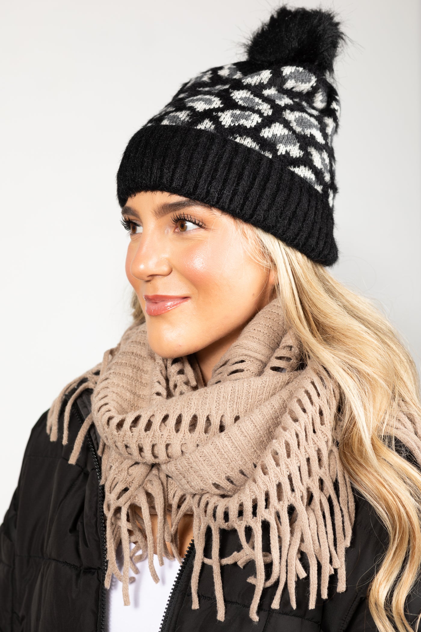 Tassel Fringe Knit Infinity Scarf