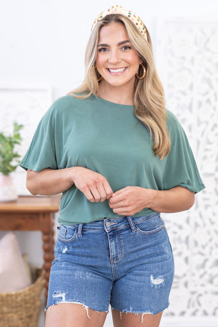 Sage Soft Dolman Sleeve Knit Top