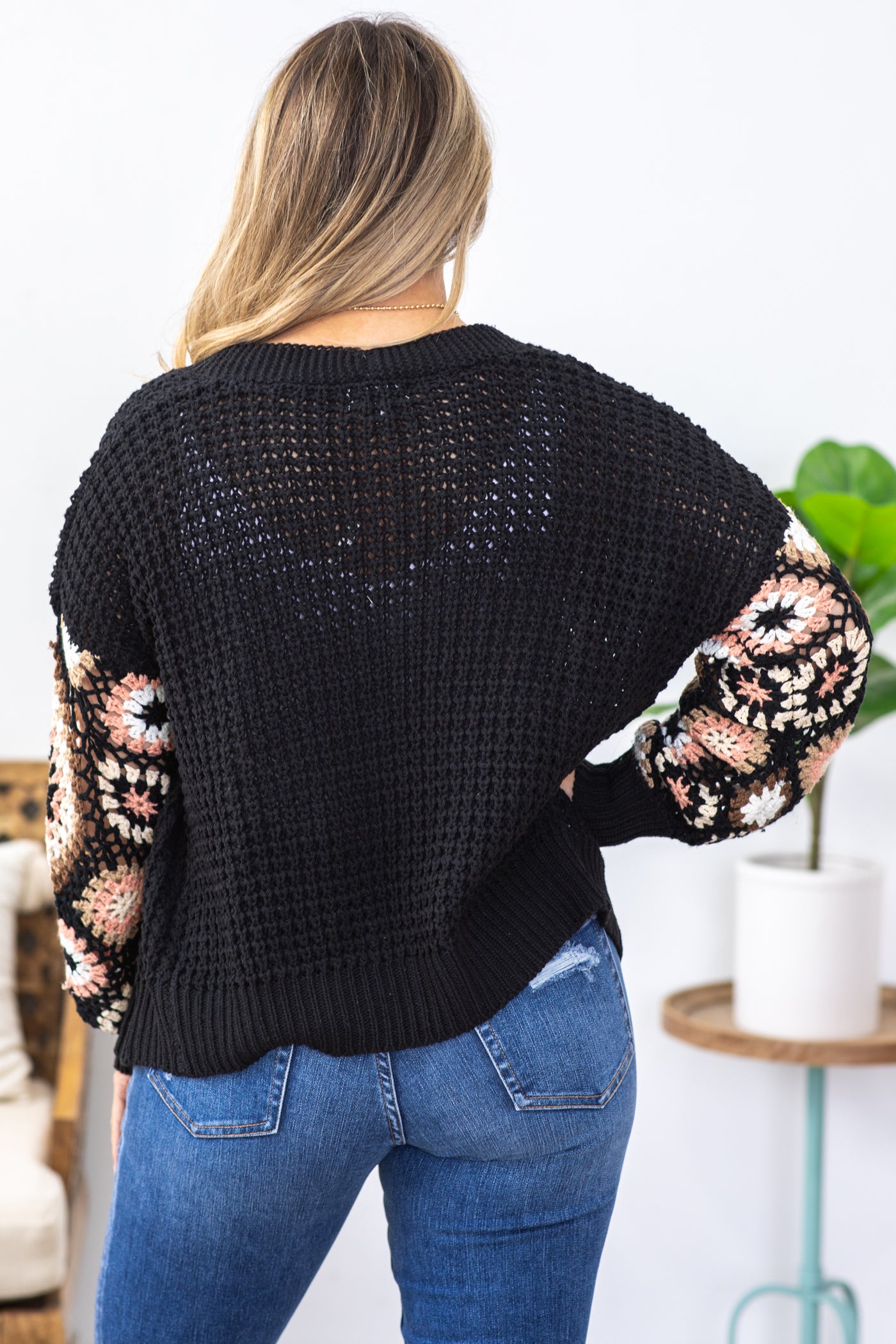 Black And Mocha Sleeve Crochet Cardigan