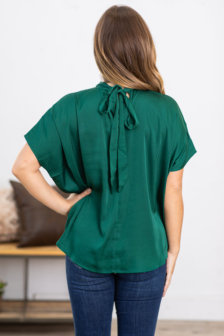 Emerald Green Satin Top With Tie Back Detail