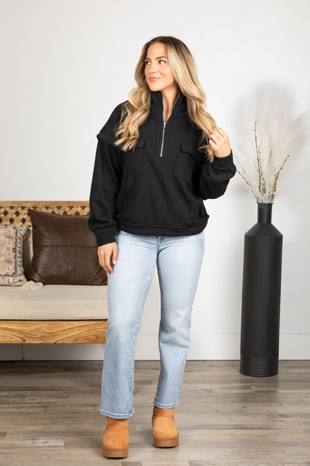 Black Mock Neck Quarter Zip Sweatshirt