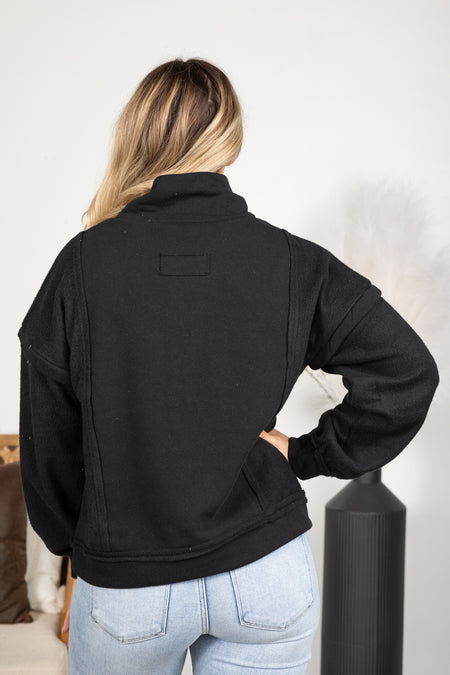 Black Mock Neck Quarter Zip Sweatshirt