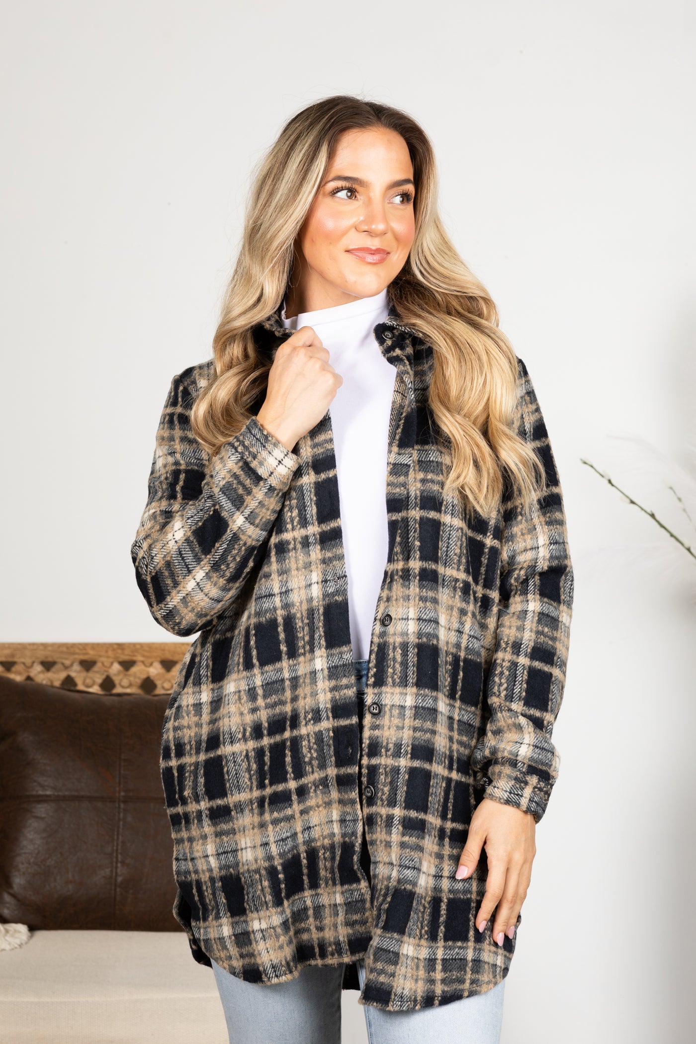 Plaid Button Down Long Flannel Shacket