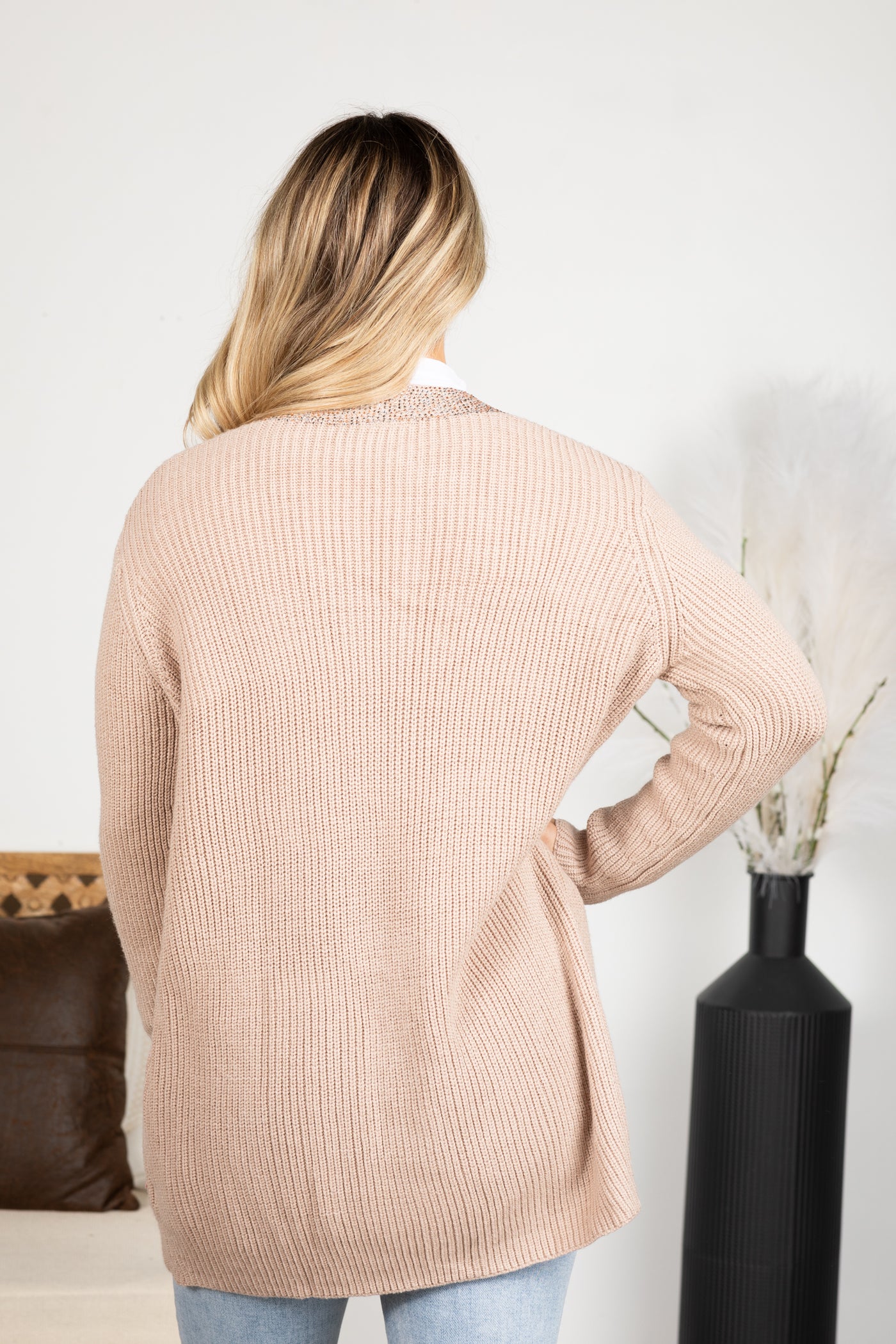 Tan Cardigan With Stone Trim