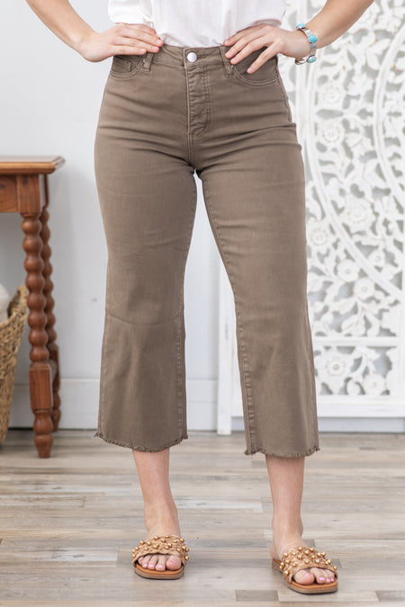 RFM Taupe Tummy Support Crop Wide Leg Jeans