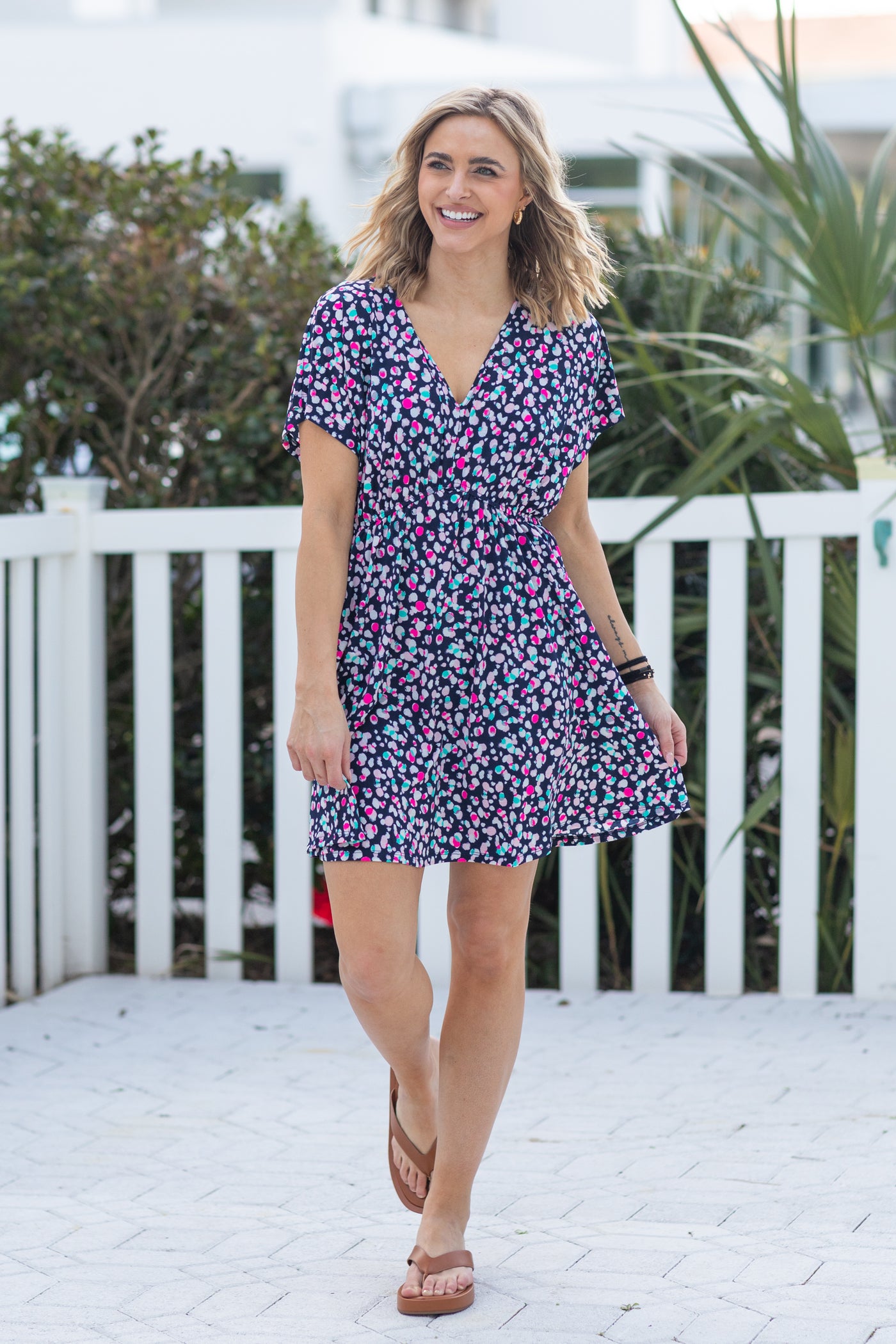 Navy Abstract Print Dress With Shorts