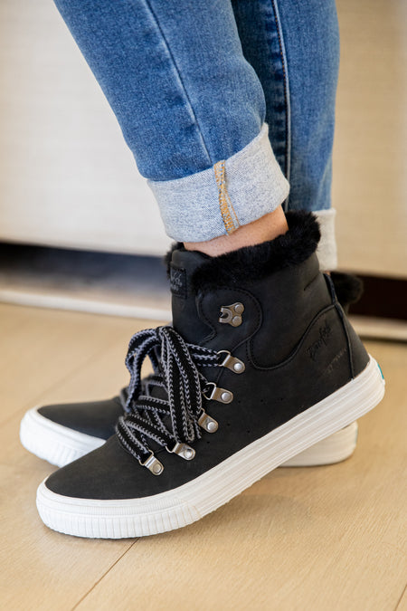 Black High Top Sneakers With Faux Fur Trim