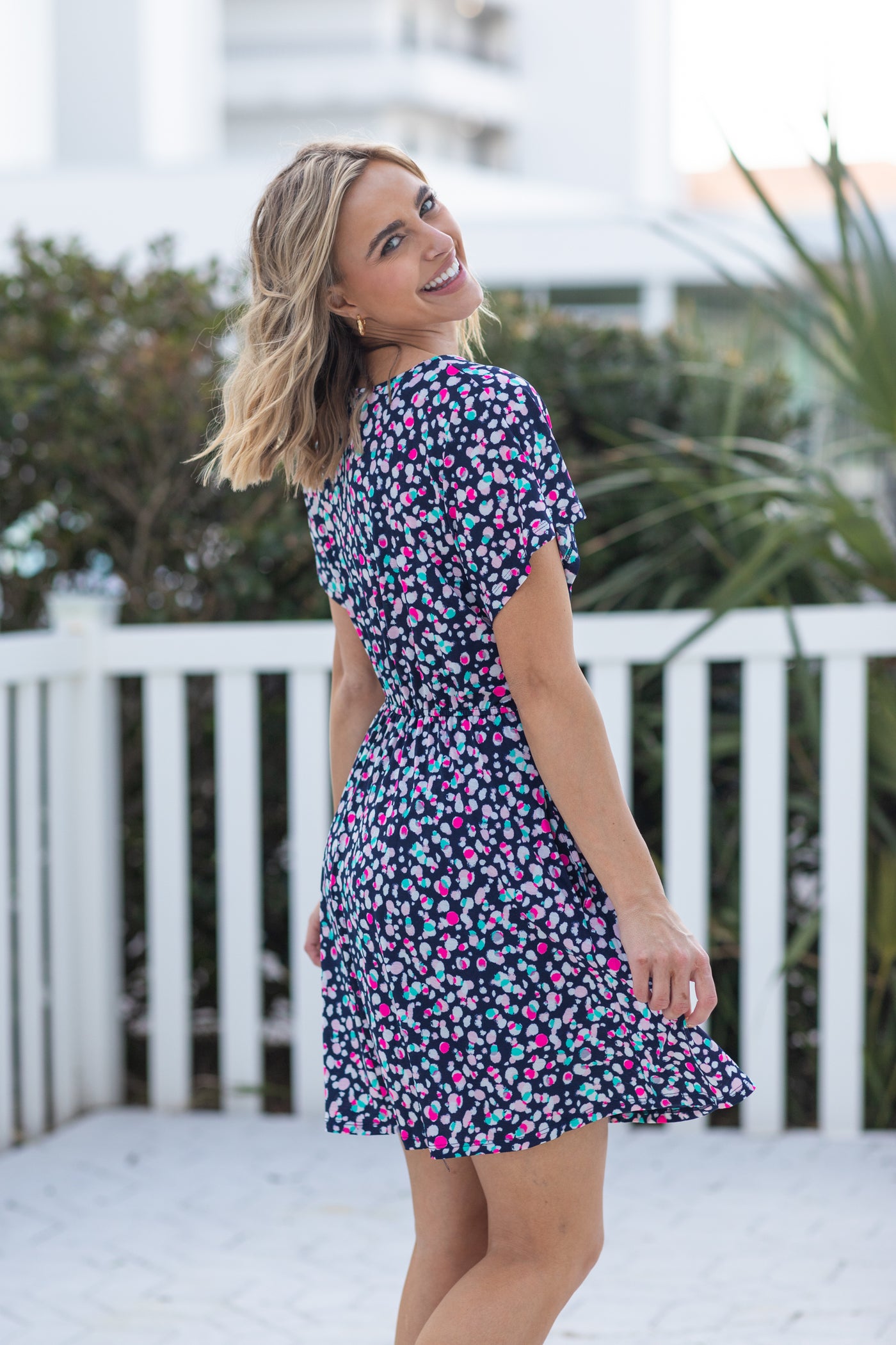 Navy Abstract Print Dress With Shorts