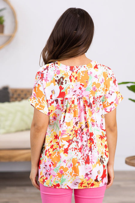 Pink and Yellow Multicolor Floral Top - Filly Flair