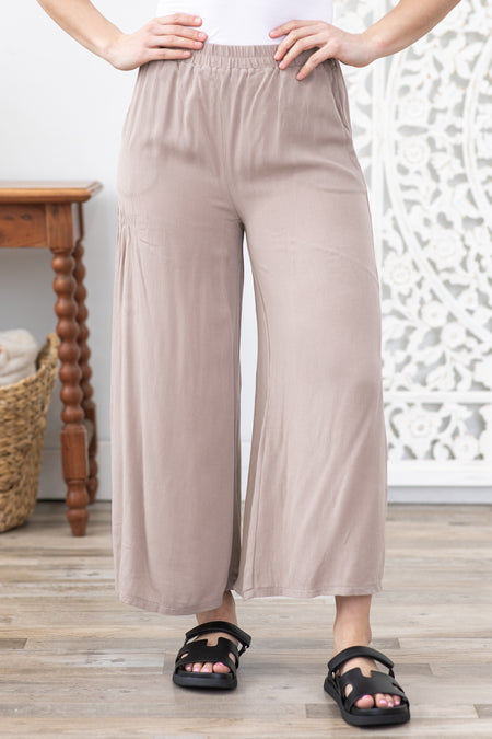 Mocha Woven Crinkle Wide Leg Pants