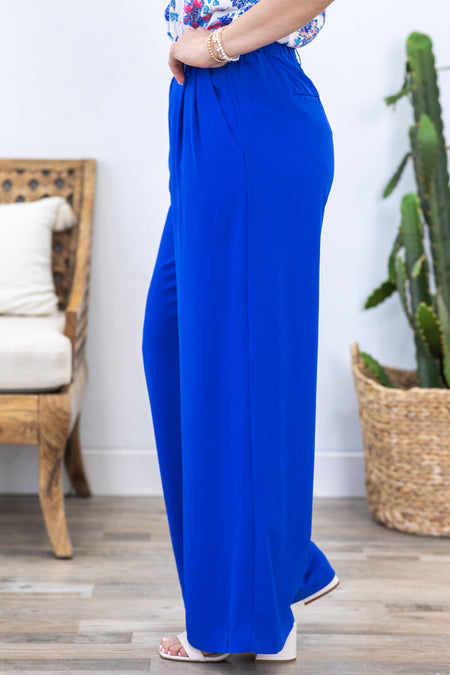 Blue Wide Leg Woven Trouser Pants