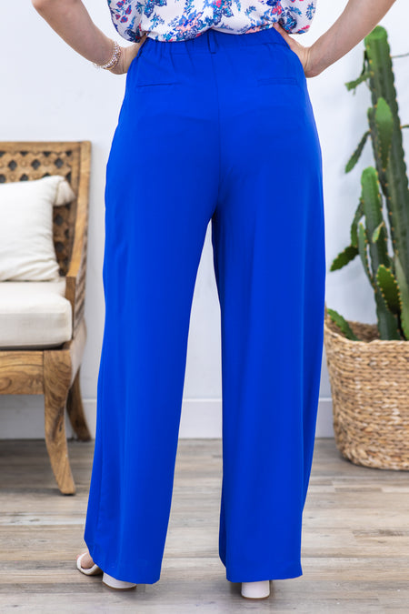 Blue Wide Leg Woven Trouser Pants