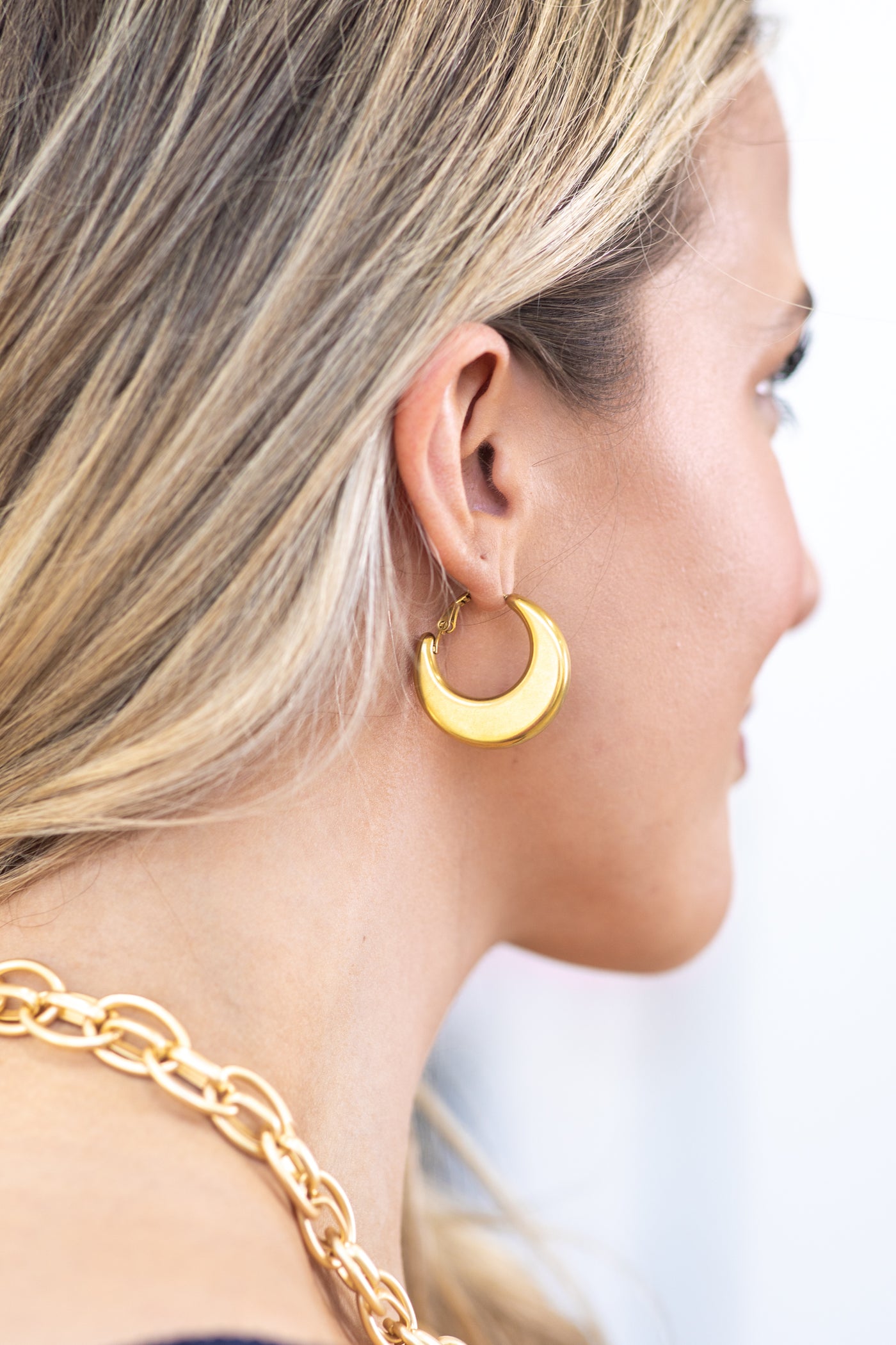 Yellow Gold Rounded Crescent Hoop Earrings