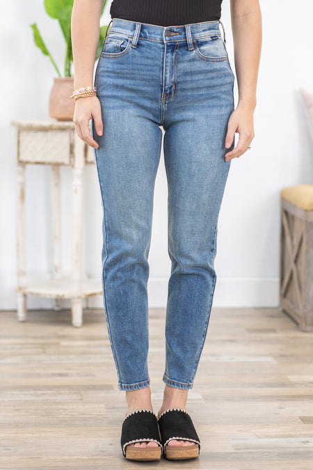 Cello Medium Wash High Rise Mom Jean