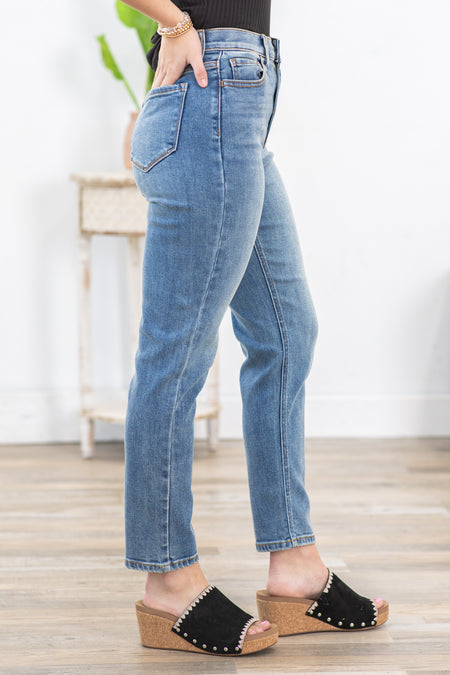 Cello Medium Wash High Rise Mom Jean