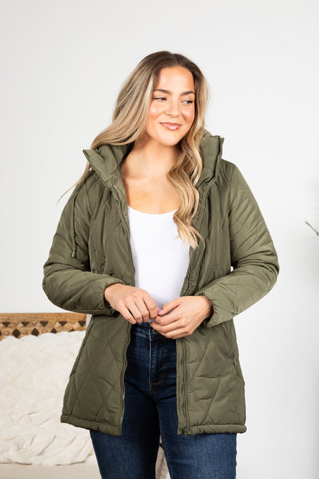 Quilted Puffer Jacket With Cinched Waist